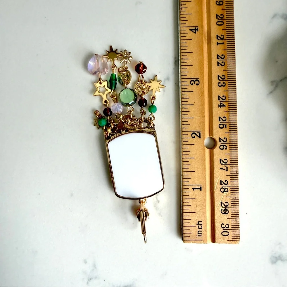 Deer Portrait Celestial Crystal Beads Earrings Vintage Style Chandelier Gold NEW